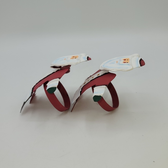 Hand Painted Santa Claus Napkin Rings | Set of 2 Artisan Christmas Table Decor - Picture 5 of 10